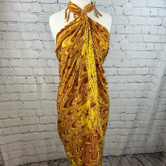 Hawaiian Hibiscus Scarf Sarong Coverup 42x60 Goldenrod & Terracotta - Picture 1 of 4